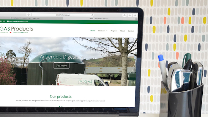 Homepage of the new Biogas Products Ltd website on a Mac computer